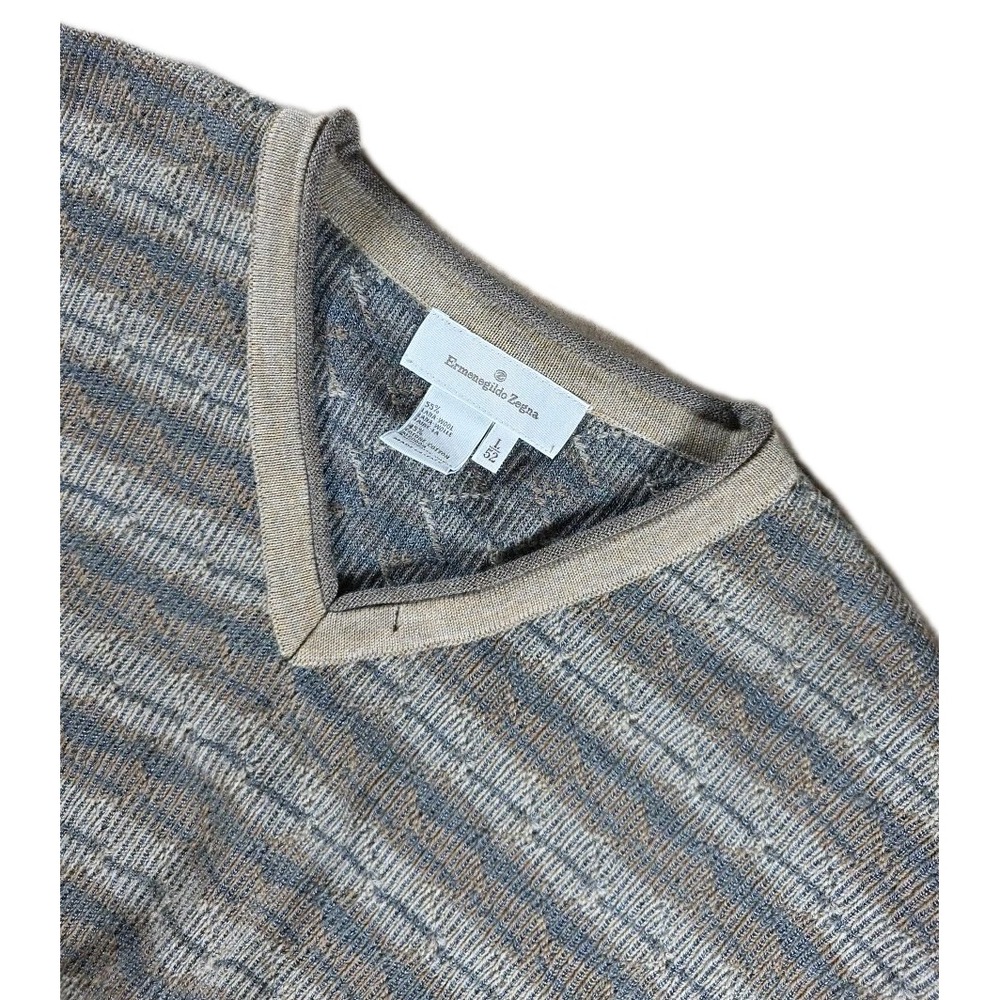 Ermenegildo Zegna Sweater Men L‎ BROWN V Neck Wool Blend Italy EUC